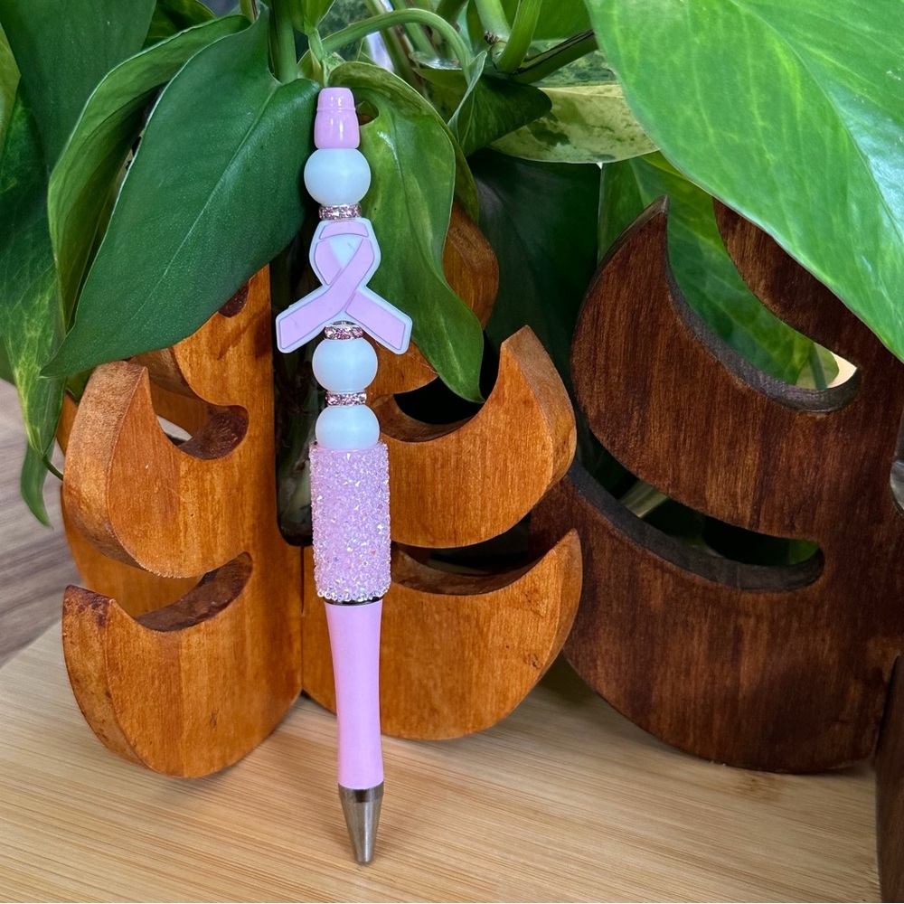 Handmade Silicone Beaded Pen 🎀 Breast Cancer‎ Awareness + Refill